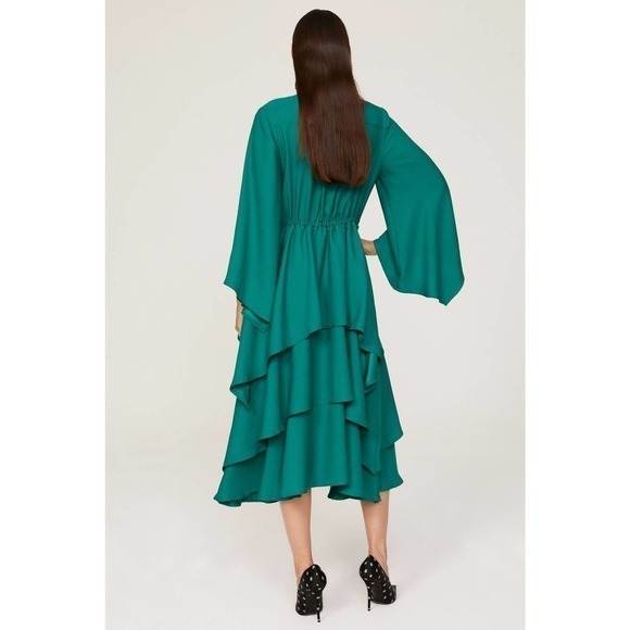 Osman Yousefzada Ruffle Dress Bow Front Green 4 - Picture 3 of 11